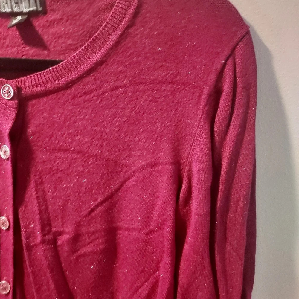 Nicole Miller Original Wine and Silver Sparkle Button Up Long Sleeve Cardigan XL - Picture 6 of 10